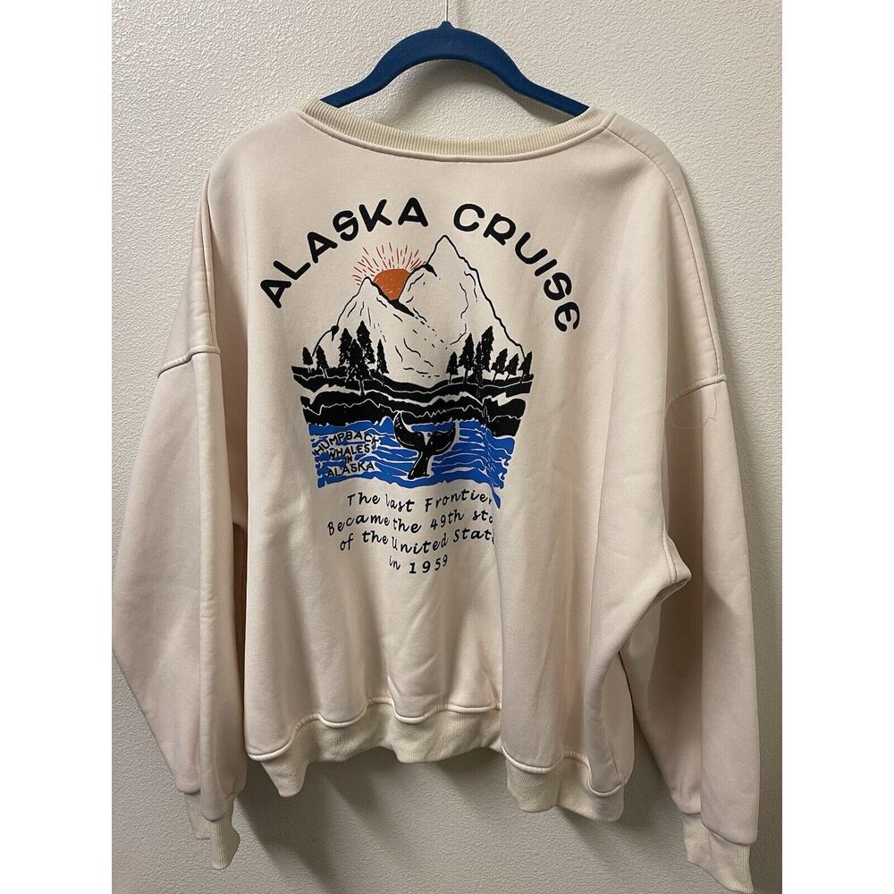 Yesstyle Women's Printed Sweatshirt Almond Color One Size Alaska Cruise Crewneck